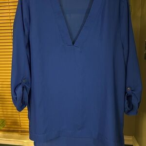 Express Royal Blue V-Neck Blouse